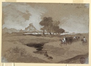 Desenho, Poço de água no deserto, Utah, 1873 de Thomas Moran