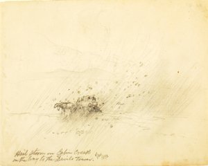 Chuva de granizo em Cabin Creek a caminho da Torre do Diabo de Thomas Moran