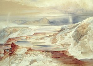 Termas quentes do rio de Gardiner, Yellowstone, 1872 de Thomas Moran
