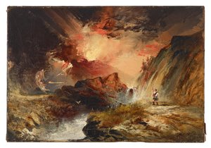 Macbeth e as bruxas (possivelmente Fantasia das Terras Altas) de Thomas Moran