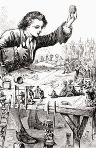 Sua Majestade Imperial desejava que ele e seu consorte real pudessem ter a felicidade de jantar comigo, ilustração de "As Viagens de Gulliver", publicada em 1875.