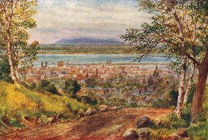 Montreal, o verdadeiro São Lourenço visto da montanha (litografia a cores)