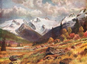 O vale a partir de Rogers Pass (litografia a cores)