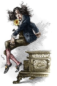 Desenho animado de Oscar Wilde (1854-1900), vestido de dança, feito durante sua viagem aos Estados Unidos em 1882. Desenho de Thomas Nast (1840-1902) no "Harper