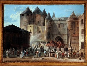 Place du Grand Chatelet na cena da rua Paris na época da Revolução Francesa. Pintura de Thomas Naudet (1778-1810)