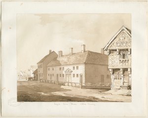 Abbots Bromley Almshouses: desenho em sépia de Thomas Peploe Wood