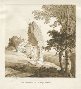 Audley - Castelo de Heeley: desenho em sépia de Thomas Peploe Wood