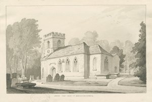 Igreja de Barlaston: desenho de caneta e lavagem, 1838 de Thomas Peploe Wood