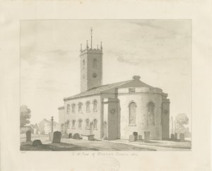 Igreja de Bloxwich: desenho em sépia, 1837 de Thomas Peploe Wood