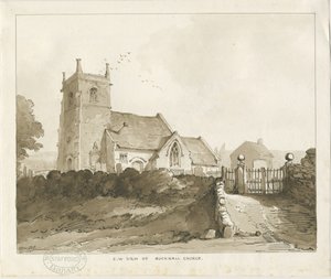 Igreja de Bucknall: desenho em sépia de Thomas Peploe Wood