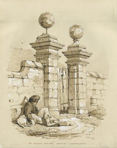 Colwich - Ancient Gateway at Bank Top: desenho sépia de Thomas Peploe Wood