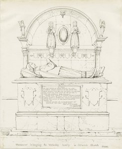 Colwich - Tumba de Robert Wolseley: desenho a bico de pena de Thomas Peploe Wood