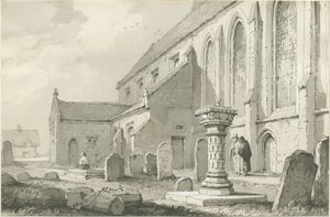 Igreja de Colwich: desenho em sépia de Thomas Peploe Wood