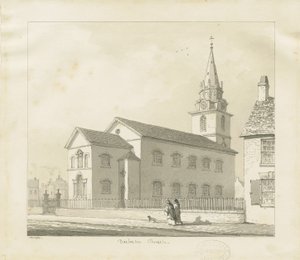 Igreja Darlaston: desenho em sépia, 1836 de Thomas Peploe Wood