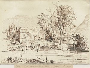 Dovedale - Thorpe Mill: desenho a caneta e sépia