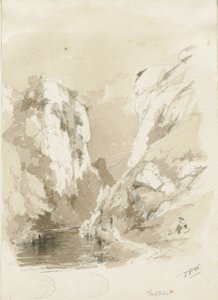 Dovedale - paisagem: desenho a lápis e lavagem, nd [1817-1845] (desenho) de Thomas Peploe Wood