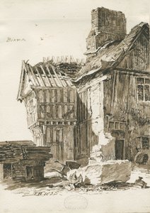 Eccleshall - Biana Hall: desenho em caneta sépia, 1835 de Thomas Peploe Wood