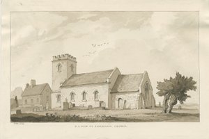 Igreja de Ellenhall: desenho em sépia de Thomas Peploe Wood