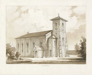 Igreja de Ettingshall: desenho em sépia, 1841 de Thomas Peploe Wood
