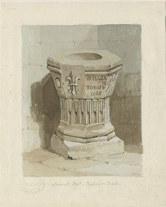 Fonte na Igreja de Penkridge: pintura em aquarela, sd [c 1836] (pintura) de Thomas Peploe Wood