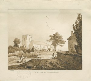Igreja de Fulford: desenho em sépia de Thomas Peploe Wood