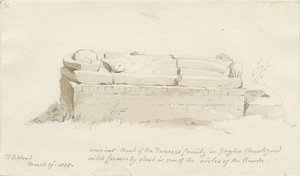 Igreja Gayton: desenho a lápis e lavagem, 27 de março de 1838 (desenho) de Thomas Peploe Wood