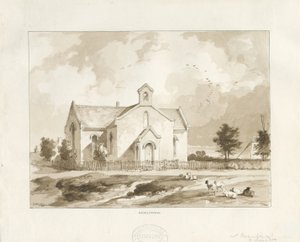 Igreja Gentleshaw: desenho sépia de Thomas Peploe Wood