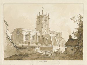 Igreja Gnosall: desenho de lavagem, 1838 de Thomas Peploe Wood