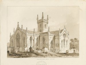 Igreja de Handsworth: desenho em sépia de Thomas Peploe Wood
