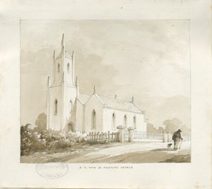 Igreja de Hanford: desenho a lápis e lavagem, sd [ 1838] (desenho) de Thomas Peploe Wood
