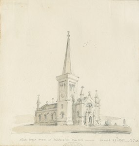 Igreja de Hilderstone: desenho a lápis e lavagem de Thomas Peploe Wood