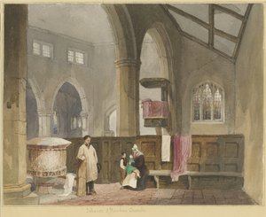 Interior da Igreja Standon: pintura em aquarela, nd [ Meados do século XIX] de Thomas Peploe Wood