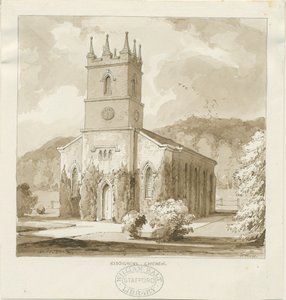 Igreja Kidsgrove: desenho em sépia de Thomas Peploe Wood