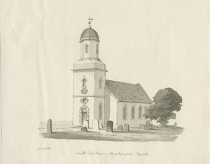 Igreja de Marchington: desenho em sépia, 1836 de Thomas Peploe Wood