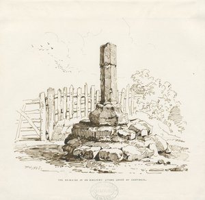 Moreton - Stone Cross permanece em Chatwell: desenho a caneta, 1838 de Thomas Peploe Wood