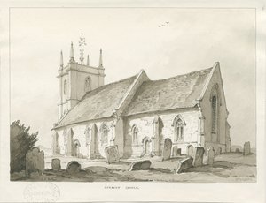 Igreja de Norbury: desenho em sépia de Thomas Peploe Wood