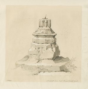 Penn Church-yard - Sundial: desenho em sépia de Thomas Peploe Wood