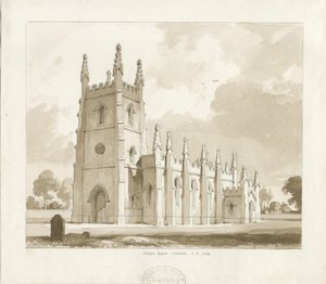 Igreja de Perry Barr: desenho em sépia de Thomas Peploe Wood