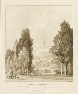Sandon - Monumento a William Pitt: desenho em sépia, 1838 de Thomas Peploe Wood