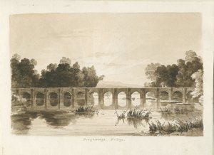 Ponte de Shugborough: desenho sépia de Thomas Peploe Wood