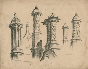 Salão de Vassouras Grossas ["Manley Hall"] - Finials and Chaminés: litografia, 1838