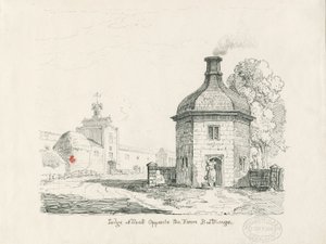 Tixall - Lodge: desenho a bico de pena de Thomas Peploe Wood
