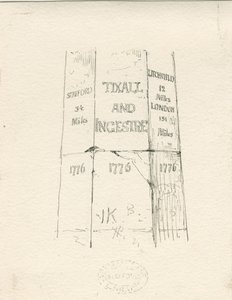Tixall - Pilar de pedra mostrando a quilometragem: desenho a pena e tinta, sd [meados do século 19] (desenho) de Thomas Peploe Wood