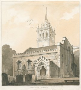 Igreja de Trentham: desenho em sépia e amarelo lavado, nd [ 1838] de Thomas Peploe Wood