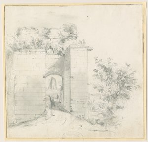 Castelo Tutbury - Portal de entrada: desenho a lápis, sd [ Séc. 19] (desenho) de Thomas Peploe Wood