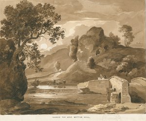 Wetton Mill - &39;Nanny&39;s Tor&39;: desenho em sépia, nd [ 1838] (desenho)