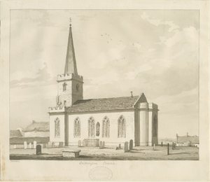 Igreja de Whittington: desenho em sépia de Thomas Peploe Wood