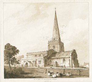 Igreja de Wolstanton: gravura, séc. XIX de Thomas Peploe Wood