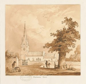 Igreja de Wombourne: desenho em sépia de Thomas Peploe Wood