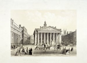 Royal Exchange e o Banco de Inglaterra à esquerda, Londres, 1851